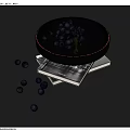 Fresh Purple Grapes on Round Plate with Scattered Berries and Metal Display Platform