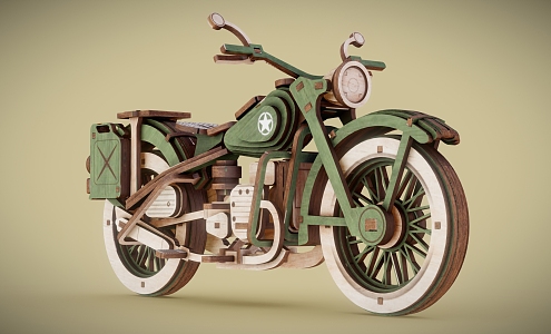 Wooden Motorcycle Toy Handmade Motorcycle 3d model