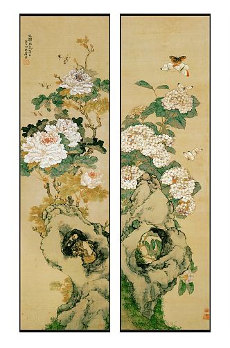 Chinese Plant Painting Elegant Zen Flower Pattern Hanging Painting Combination 3d model