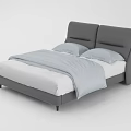 Modern Double Bed With Gray Upholstered Headboard White Sheets And Light Blue Comforter 3d model