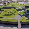 Modern Architectural Complex With Green Roofs And Open Green Spaces Layout 3d model