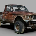 Rusty Vintage Pickup Truck With Worn Body And Large Off Road Tires