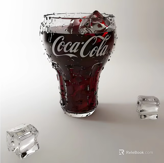 Refreshing Coca-Cola Drink in Glass with Ice Cubes and Water Droplets 3d model 