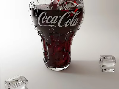 Refreshing Coca-Cola Drink in Glass with Ice Cubes and Water Droplets 3d model