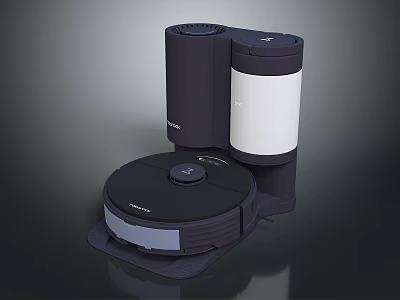 Smart Robot Vacuum Cleaner With Docking Station And Modern Black White Design 3d model
