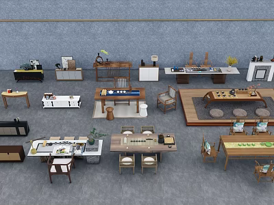 Various Modern Wooden Tea Table And Chairs Set For Home Living Space 3d model