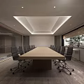 Modern Conference Room Interior With Long Table Office Chairs Ceiling Lighting And Plants
