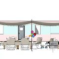 Public Facility Outdoor Rest Area with Canopy Tables Chairs and Colorful Balloons