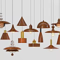 Wooden Pendant Lights with Various Shapes and Unique Designs Hanging in Modern Interior Space