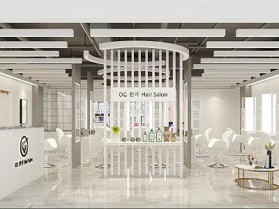 UG STYLE Hair Salon Modern Interior With White Chairs Marble Floor And Product 3d model