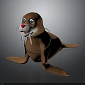 Cartoon Brown Walrus With Blue Eyes Red Nose And White Tusks 3D Model