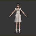 Adorable Young Girl In Light Colored Dress With Bow Detail And White Shoes Standing With Arms Outstretched Pose