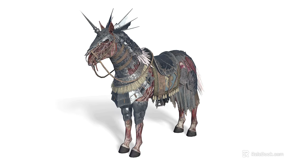 Game Movie Character Armored Horse With Spiked Armor Saddle And Tassels 3d model 