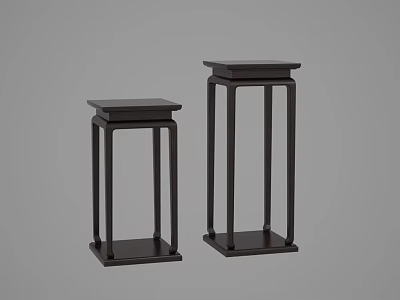 Two Minimalist Dark Flower Stands With Square Tabletops And Sleek Legs 3d model