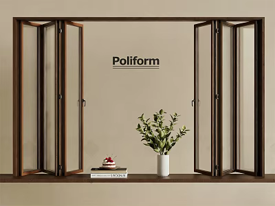 Poliform Folding Glass Doors Interior Design With Potted Plant And Books 3d model