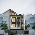 Modern Detached Villa with Modern Exterior Greenery Large Windows and Surrounding Trees