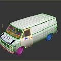Vintage White Cargo Van With Classic Boxy Design On Reflective Surface