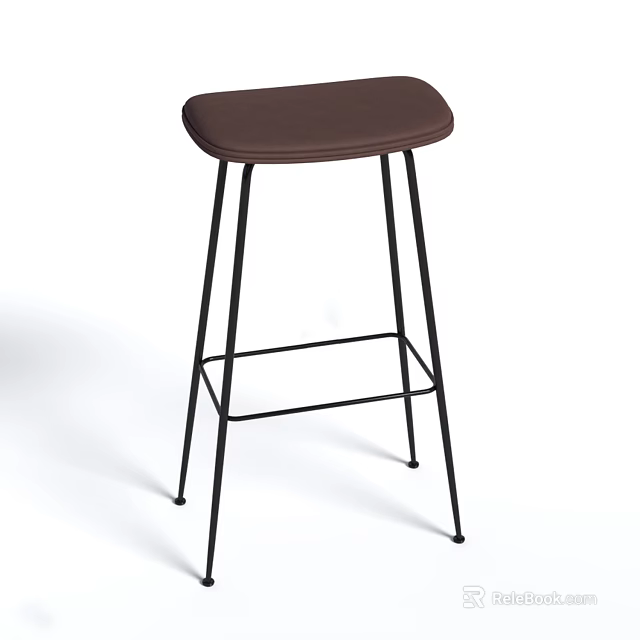 Modern Bar Stool With Brown Padded Seat And Black Metal Frame Design 3d model 