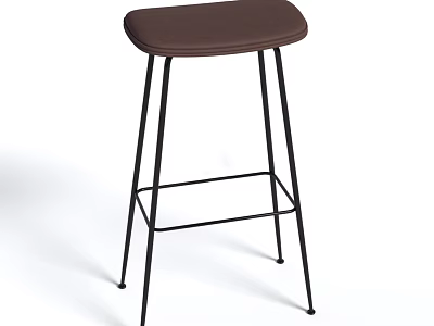 Modern Bar Stool With Brown Padded Seat And Black Metal Frame Design 3d model