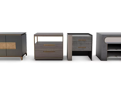 Modern Bedroom Nightstands Featuring Various Designs Wooden Drawers And Shelves 3d model