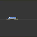 Detailed Blue Train Model Moving on Straight White Track with Dark Background