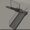 Modern Floating Staircase With Glass Railing And Sleek Metal Steps 3d model