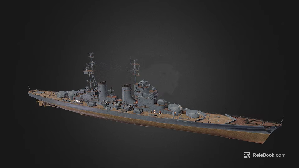 Detailed Warship Model Featuring Main Guns Masts And Deck Structure Design 3d model