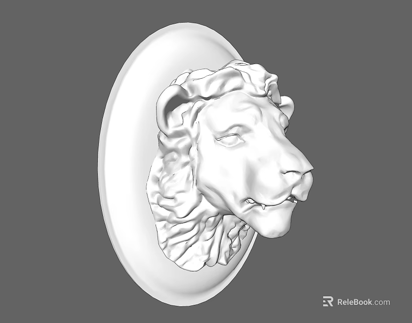 Decorative White Lion Head Animal Wall Decor With Circular Base Sculpture 3d model 