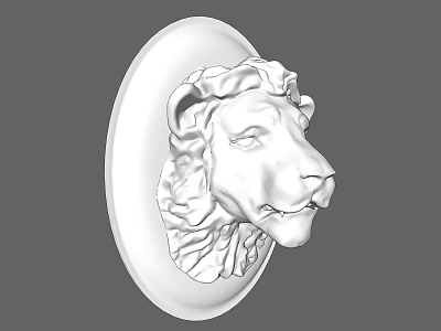 Decorative White Lion Head Animal Wall Decor With Circular Base Sculpture 3d model