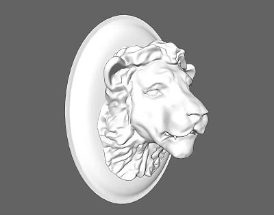 Decorative White Lion Head Animal Wall Decor With Circular Base Sculpture 3d model