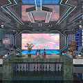Neon Lit KTV Lounge Interior With Colorful LED Screens Comfortable Sofas And Drinks