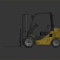 Yellow Forklift With Front Forks And Cab On Shiny Surface 3d model