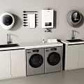 Modern Laundry Room With Double Washing Machines White Cabinets And Sink