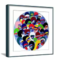 Circular Decorative Wall Art With Red Green Blue Leaf Patterns And Frame On Gray Wall 3d model