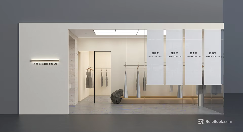 Modern Clothing Store Interior With Hanging Dresses Display Racks And Minimalist Design 3d model 