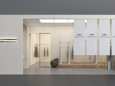 Modern Clothing Store Interior With Hanging Dresses Display Racks And Minimalist Design 3d model