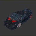 Sleek Black Sports Car With Red Accents Blue Windows Large Wheels And Rear Spoiler