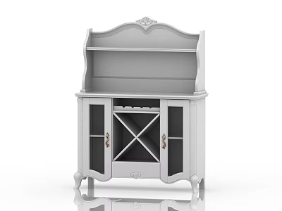 Elegant White Classic Sideboard With Open Shelves Glass Doors And Wine Rack 3d model