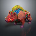 Mythical Boar Game Character With Floral Mane Mushroom Details And Vibrant Colors