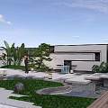 Beautiful Courtyard Garden Design With Gazebo Outdoor Seating Stone Pathway And Cherry Blossom Tree