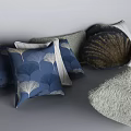 Modern Blue Throw Pillows With Ginkgo Leaf Patterns And Fuzzy Textures 3d model