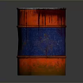 Rusted Red And Blue Oil Drum With Distressed Paint Surface Appearance