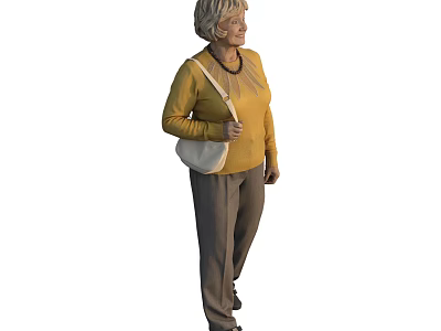 Woman Wearing Yellow Top And Beige Pants Carrying White Crossbody Bag Standing 3d model