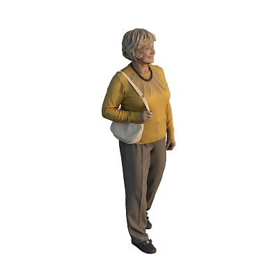 Woman Wearing Yellow Top And Beige Pants Carrying White Crossbody Bag Standing 3d model