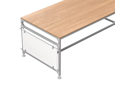 Modern Office Desk With Wooden Top And Silver Metal Frame Structure 3d model