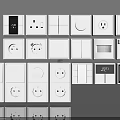 White Electrical Socket And Switch Panel Collection Featuring Various Designs USB Ports And Shapes 3d model