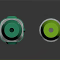 Two Green White Gray Handheld Devices With Transparent Windows And Accents