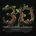 Unique Bonsai Tree With Twisted Trunks Lush Green Leaves In Round Pot Featuring Knower Text
