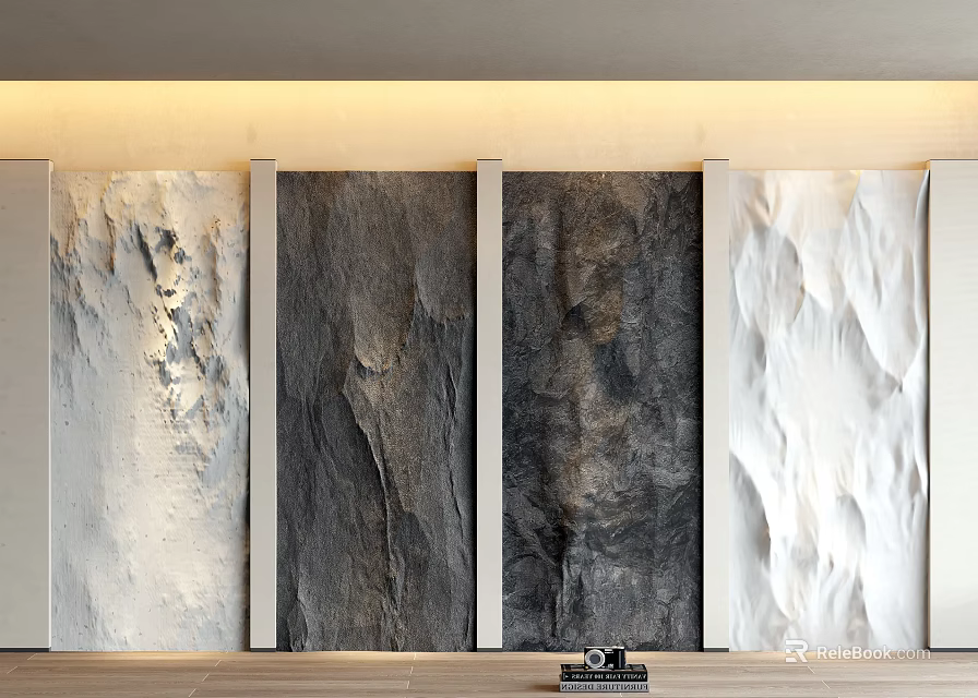 Modern Minimalist Wall Paneling With Textured Gray White Rock Like Surfaces For Interior Decor 3d model 