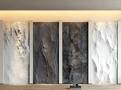 Modern Minimalist Wall Paneling With Textured Gray White Rock Like Surfaces For Interior Decor 3d model